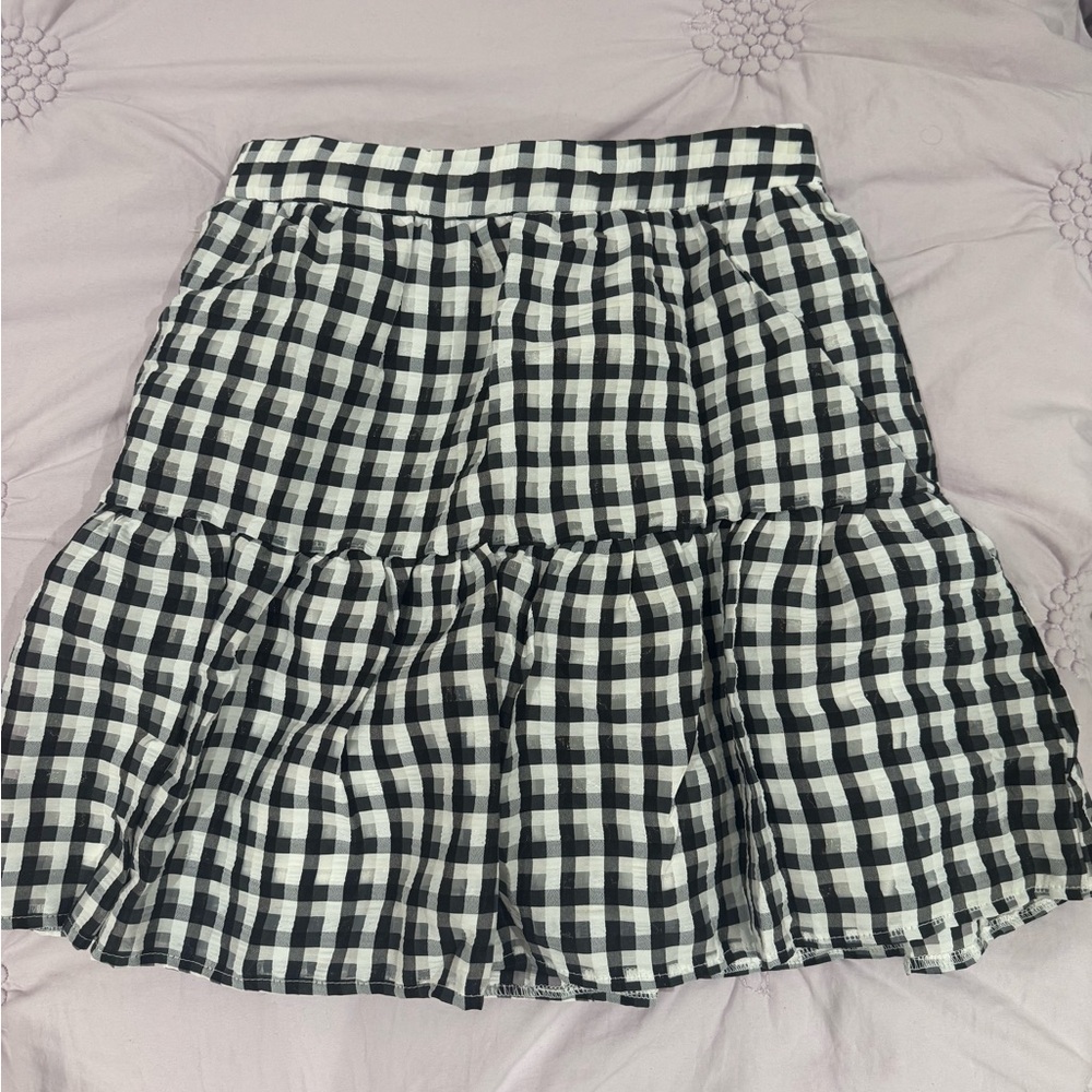 Topshop Black and White Checkered A-Line Skirt